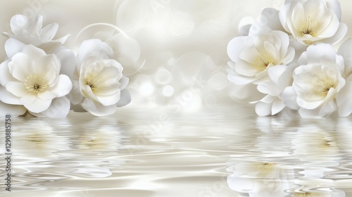 White Flowers Reflecting in Calm Water