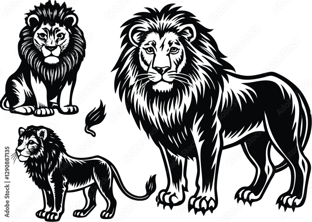 Obraz premium Lion Silhouette set black Vector design, Lion Illustration Vector animal set Design for Printing and Craft Projects