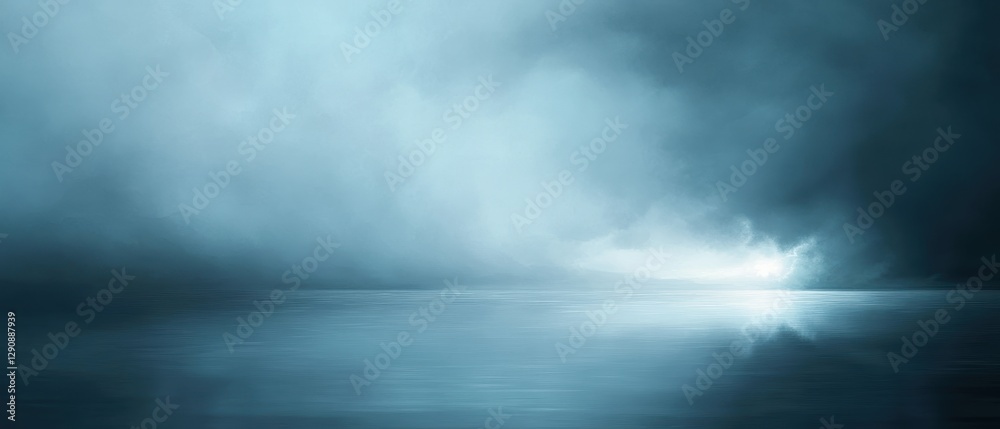 Foggy landscape with a tranquil lake, ethereal light reflecting on water, misty atmosphere, serene nature background, calming scenery for meditation. Foggy landscape with a tranquil lake, ethereal light reflecting on water, misty atmosphere, serene nature background, calming scenery for meditation.