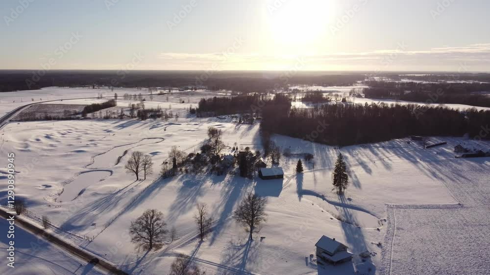 Winter landscape of Krimulda village, Latvia. Aerial View. Winter landscape of Krimulda village, Latvia. Aerial View.