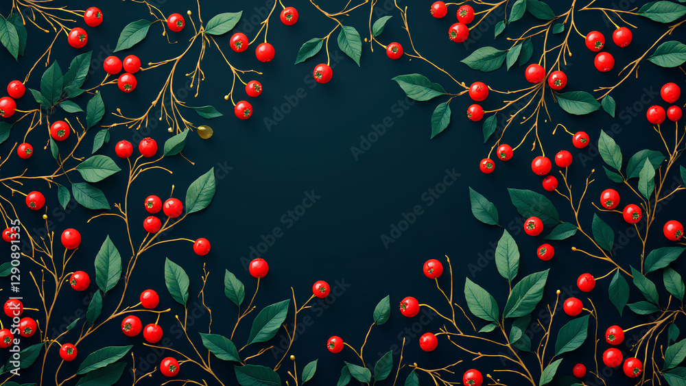 Seamless floral pattern with red leaves and green branches Seamless floral pattern with red leaves and green branches