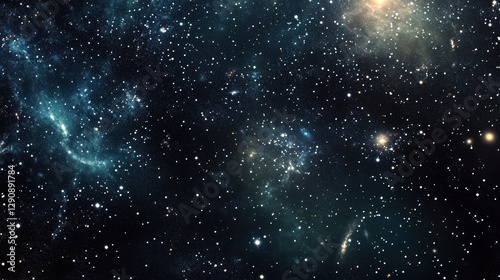 Distant galaxies and star clusters in the vast universe, cosmic space filled with twinkling stars, deep space background for astronomy.