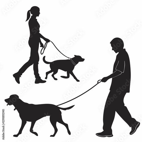 Vector silhouette of a family walking dogs on leashes against a white background
Bond, Scene, Recreation, Journey, Relaxation, Freedom, Fun, Love, Happiness, Happiness, Togetherness, Exploration.