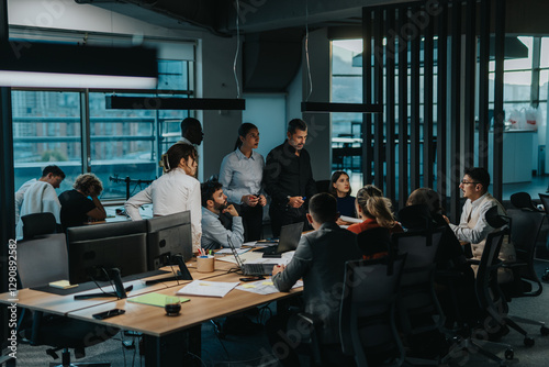 Photography Diverse team of business people is seen collaborating in a modern office
