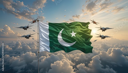 pakistan day celeration with fighter jets forming pakistan flag