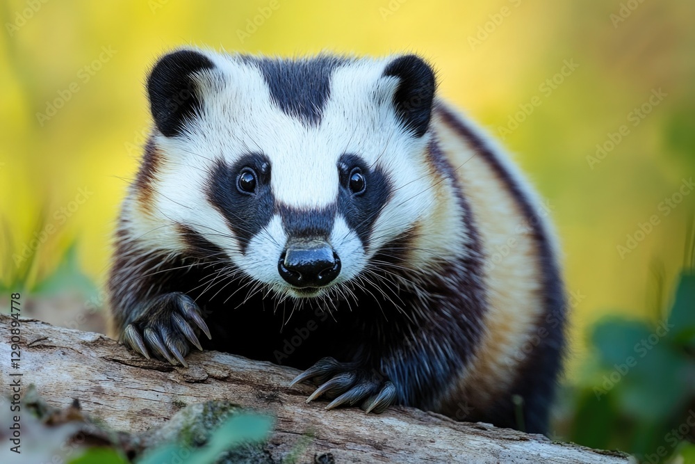 A close-up shot of a small animal sitting on a log A close-up shot of a small animal sitting on a log