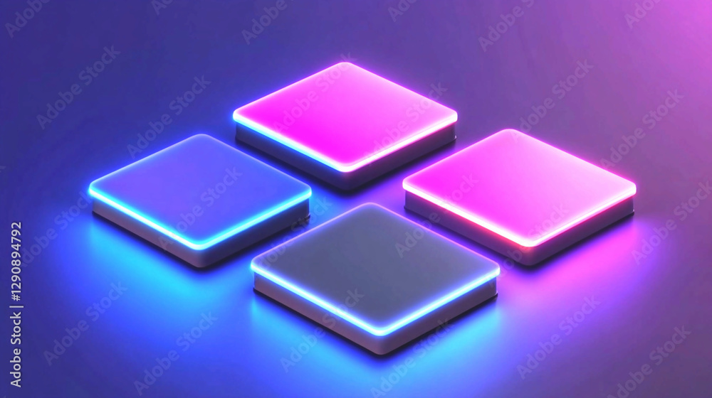 Abstract Neon Pink Blue Purple Square Platforms 3D Render Abstract Neon Pink Blue Purple Square Platforms 3D Render