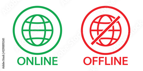 online and offline internet connection vector icon. connect or disconnect internet vector icon. globe icon with good signal and no signal. vector illustration on transparent background