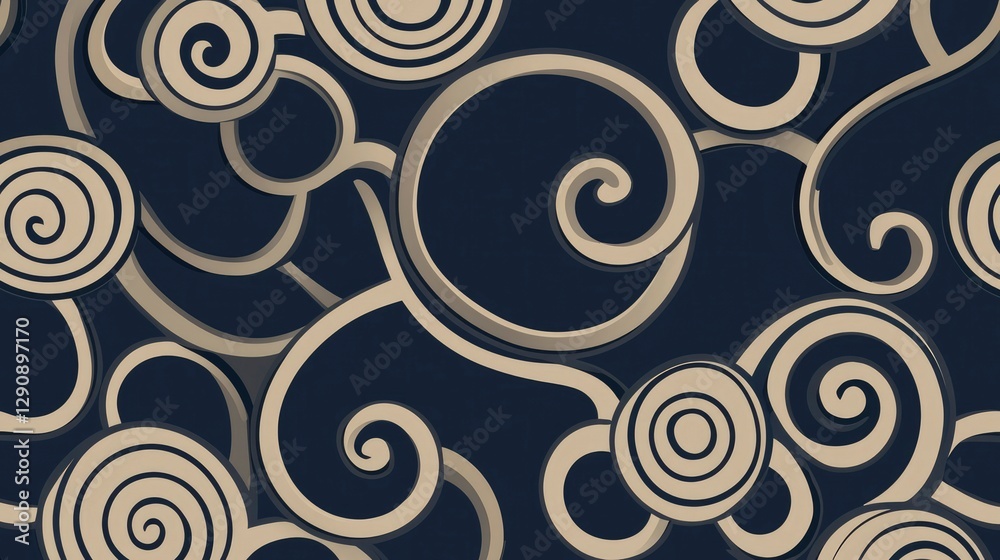 Abstract Swirling Beige and Navy Blue Pattern Seamless Design Abstract Swirling Beige and Navy Blue Pattern Seamless Design