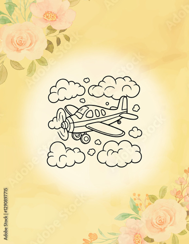 airplane coloring page in black and white