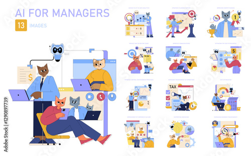 AI For Managers. Flat Vector Illustration