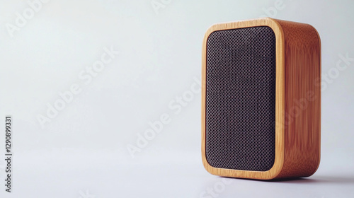 Bluetooth music speaker on white isolated background stands sideways.

