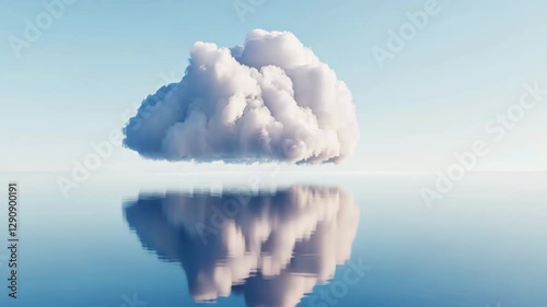 Soft clouds hover peacefully over the tranquil ocean surface at sunrise. The warm light creates a stunning reflection, highlighting the beauty of nature.