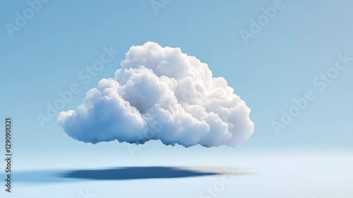 A soft white cloud drifts peacefully in a bright blue sky. The clear atmosphere highlights the cloud's unique shape and shadows below, creating a serene daytime view.