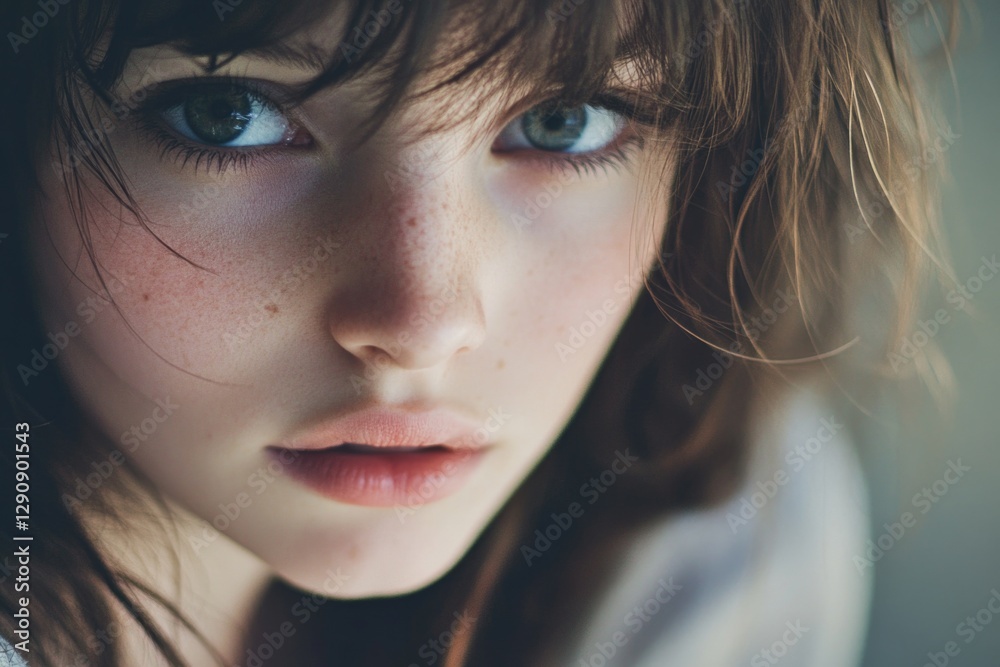 Close-up portrait of a woman with distinctive freckles on her face Close-up portrait of a woman with distinctive freckles on her face