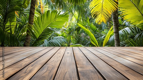 Wooden Deck Overlooking Lush Tropical Foliage