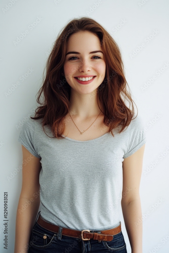 Obraz premium A happy woman with a smile on her face, suitable for various themes and projects