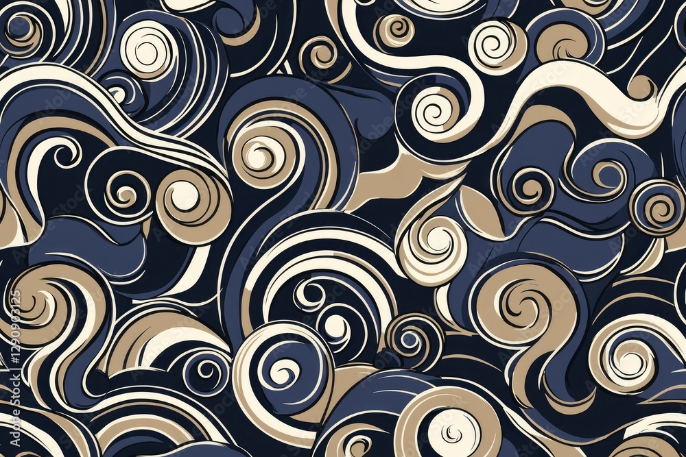 Abstract Swirling Pattern Seamless Navy Blue and Beige Swirls Design Abstract Swirling Pattern Seamless Navy Blue and Beige Swirls Design