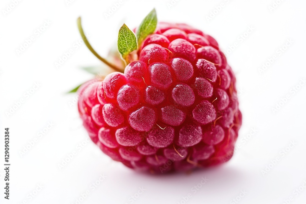A fresh raspberry on a white surface, ideal for food or product photography A fresh raspberry on a white surface, ideal for food or product photography