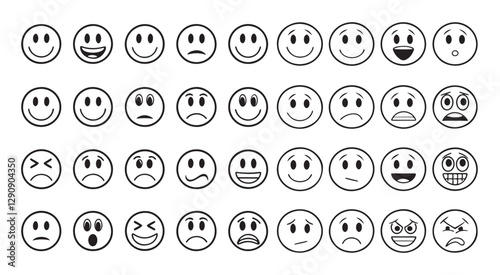 Set of Hand-Drawn Cartoon Faces Expressing a Range of Emotions
