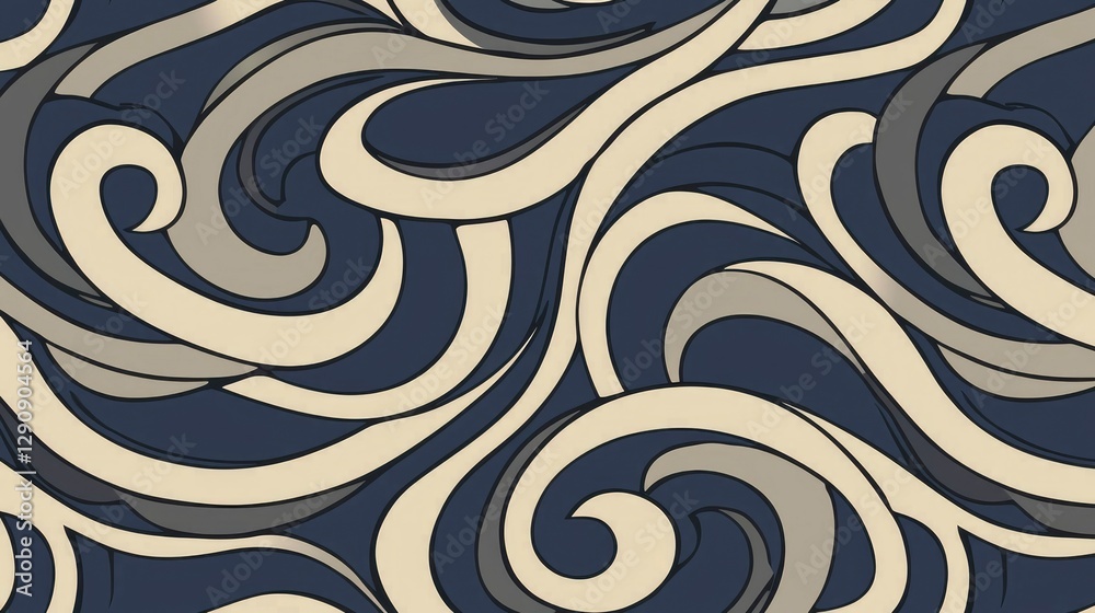 Fototapeta premium Abstract Swirling Pattern Seamless Beige and Gray on Navy Blue Background