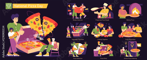 National Pizza Day. Flat Vector Illustration