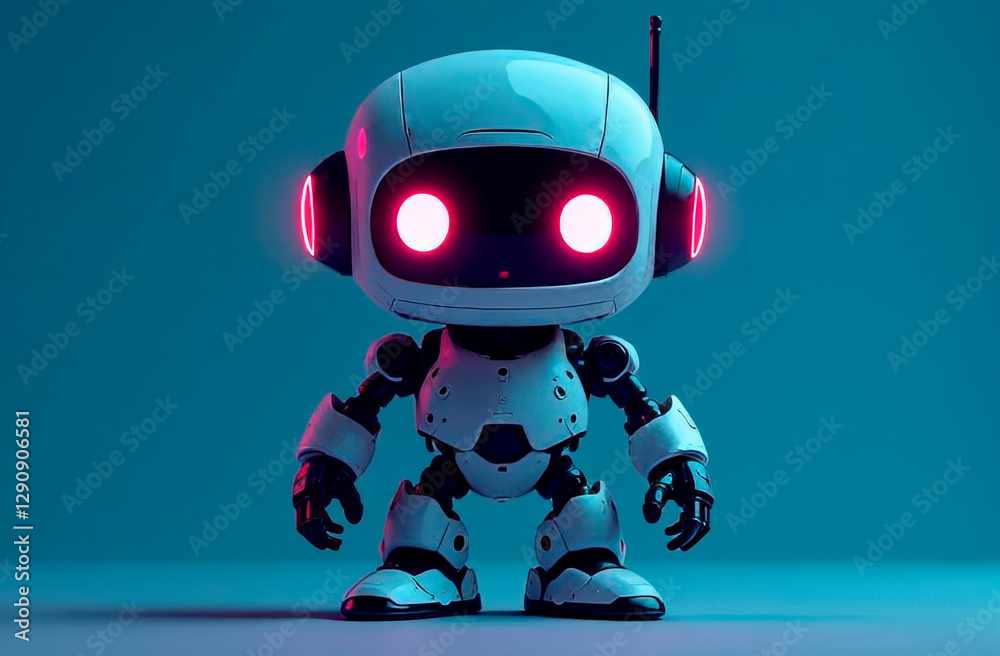 Cute neon robot on a neutral background. Futuristic and minimalistic concept of robotics and artificial intelligence. Ideal for technology branding, advertising, and innovative design. Cute neon robot on a neutral background. Futuristic and minimalistic concept of robotics and artificial intelligence. Ideal for technology branding, advertising, and innovative design.