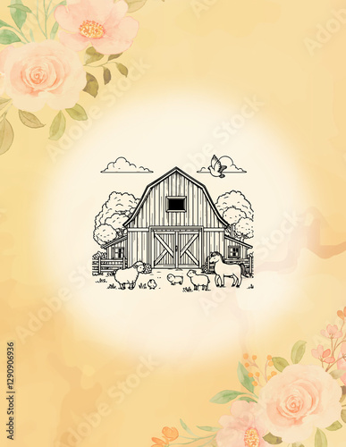Cozy Wooden Room Coloring Page – Rustic Cabin Interior Illustration Surrounded by Nature

