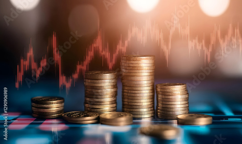 Stock funding or money saving graph with coins. Background for business ideas and design. Chart for financial investment concept