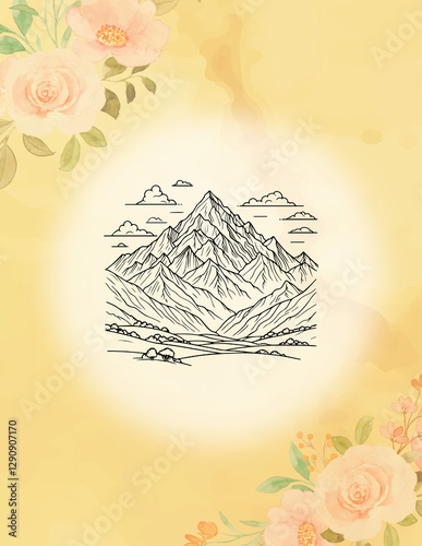 Majestic Mountain Coloring Page – Scenic Landscape Illustration for Relaxing Nature Coloring

