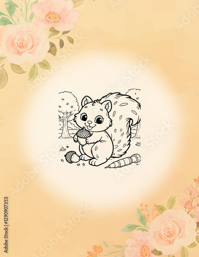 Adorable Squirrel Coloring Page – Fun Woodland Animal Illustration for Kids and Adults

