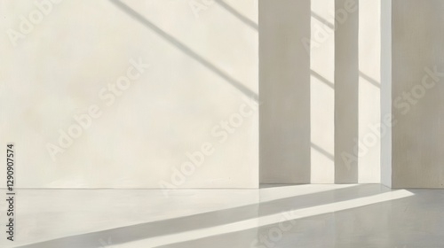 Concrete wall with natural light casting shadows  minimalist interior design background  empty space for art or presentation. Modern architectural setting.