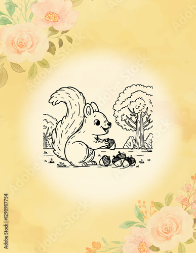 Cute Squirrel Coloring Page – Fun Printable Woodland Animal Illustration for Kids and Adults

