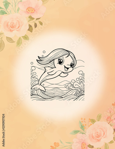 Mermaid coloring page in black and white