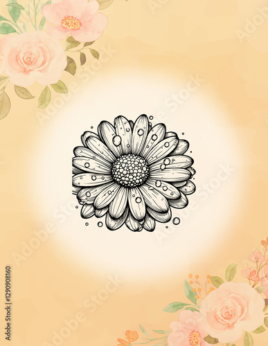 vintage floral black and white coloring page