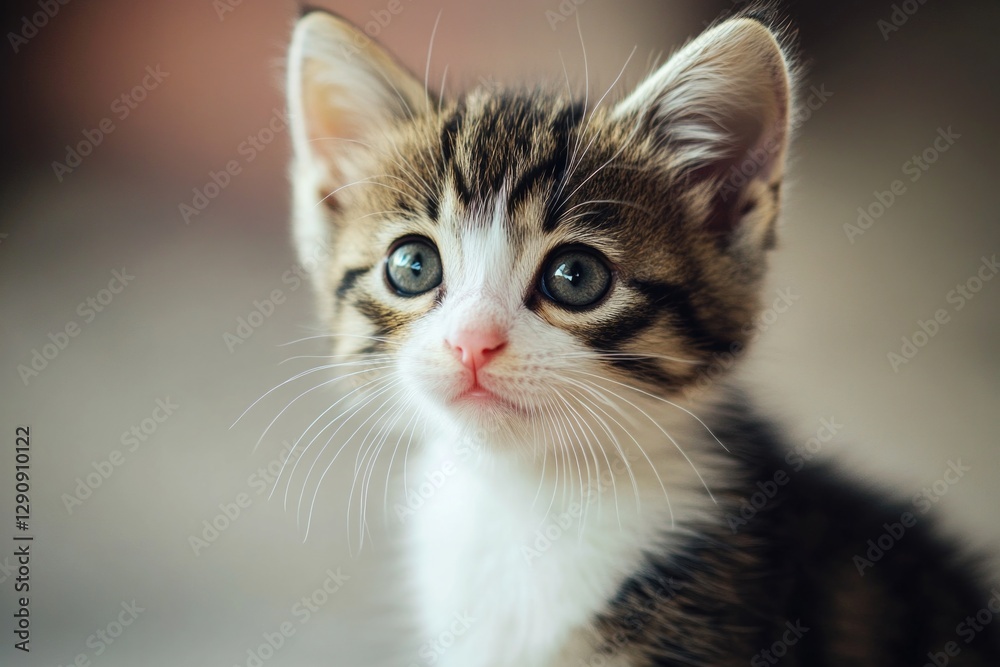 A small kitten sits on the floor, its bright blue eyes shining A small kitten sits on the floor, its bright blue eyes shining