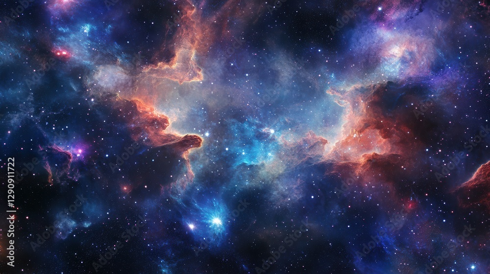 Fototapeta premium Colorful nebula in deep space, cosmic clouds, stars shining, universe background, astronomy concept, vibrant cosmic scenery, celestial phenomenon.