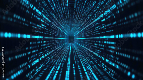 A captivating digital tunnel filled with flowing blue binary code, symbolizing data transfer and technology.