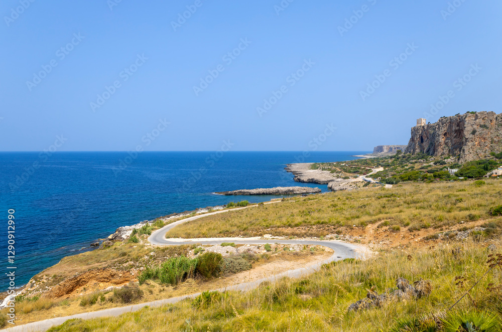 Panoramic view of the coast near Macari beach, province of Trapani, Sicily, Italy Panoramic view of the coast near Macari beach, province of Trapani, Sicily, Italy