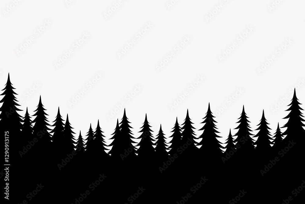 Fototapeta premium Forest silhouette background, nature border illustration