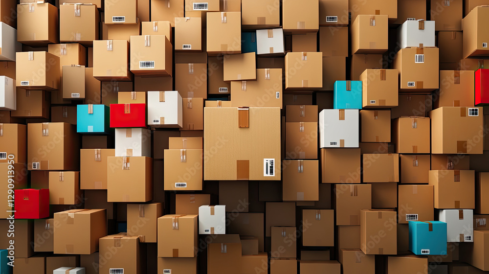 A vibrant arrangement of assorted cardboard boxes, showcasing various sizes and colors, representing storage, shipping, and logistics. A vibrant arrangement of assorted cardboard boxes, showcasing various sizes and colors, representing storage, shipping, and logistics.