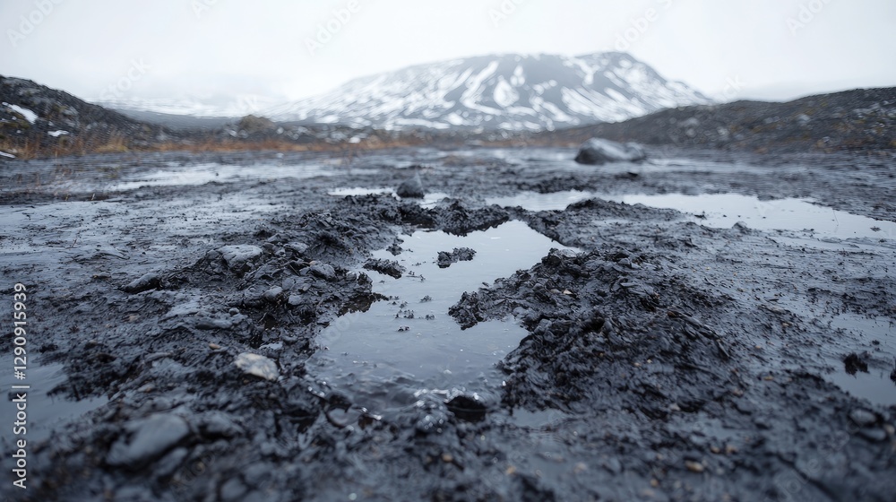 custom made wallpaper toronto digitalSnowy mountain landscape with muddy ground reflecting sky. Use for travel, nature, or environmental themes