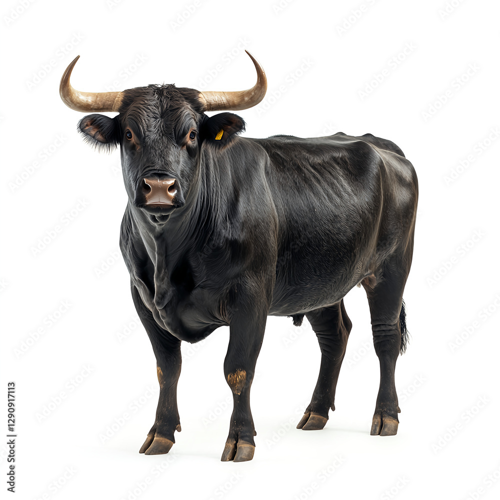 Naklejka premium Black Limousin Bull Isolated on White Background