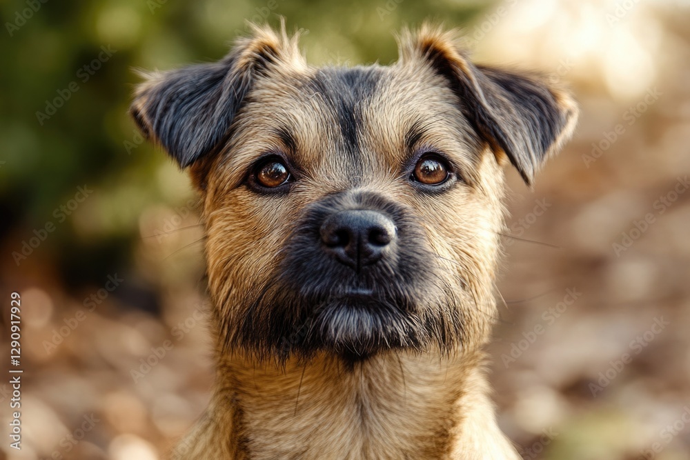 A close-up shot of a curious dog gazing directly into the lens A close-up shot of a curious dog gazing directly into the lens