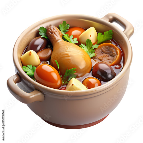Chicken Stew Recipe: Olives, Potatoes & Tomatoes isolated on transparent background