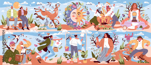 Spring Equinox Day. Flat Vector Illustration