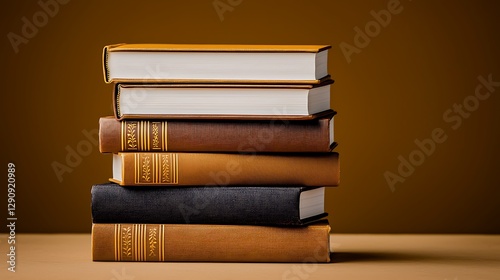 A stack of vintage books in warm tones on a simple background, perfect for educational themes photo