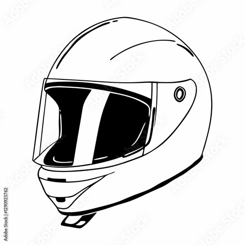 black motorcycle helmet line art icon, isolated on white background