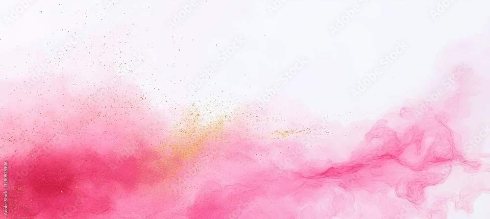 Fototapeta premium Pastel Pink Watercolor Background With Gold Splashes, Abstract Art With Delicate Dreamy Effect