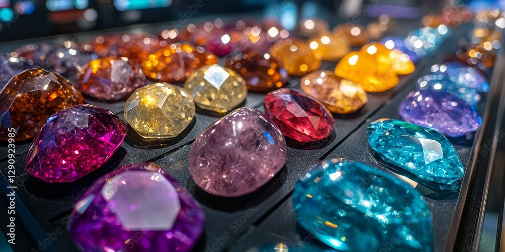 Collection of colorful gemstones showing mineral trade and extraction Collection of colorful gemstones showing mineral trade and extraction